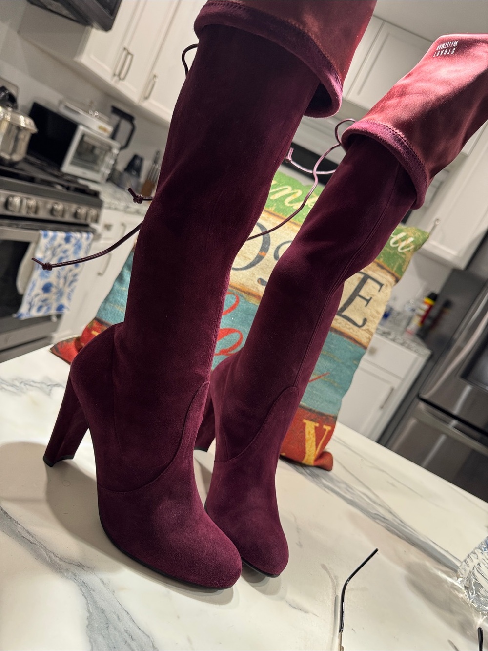 Stuart Weitzman Burgundy Over-the-Knee Suede Boots - Picture 4 of 9